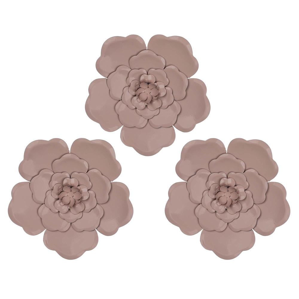 Stratton Home Decor Set of 3 Pink Metal Flowers Wall Decor