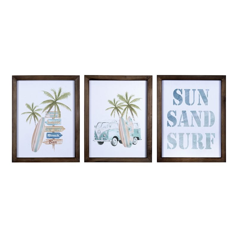 Stratton Home Decor Sun Sand Surf Wood Framed Wall Art in MultiColor