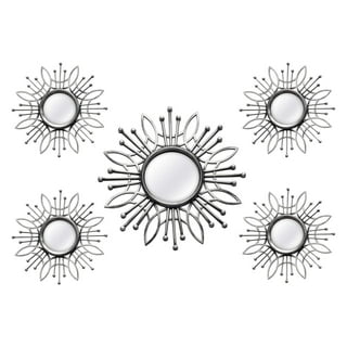 Set of 3 Floral Sunburst Brushed Silver Round Mirrors 9.5