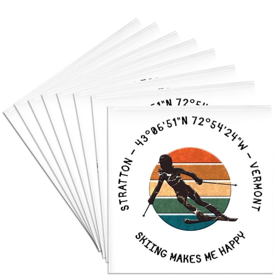 3drose, Stratton, Vermont. Woman Skier on White. Downhill Skiing Sport, Set of 8 Ceramic Tile Coasters