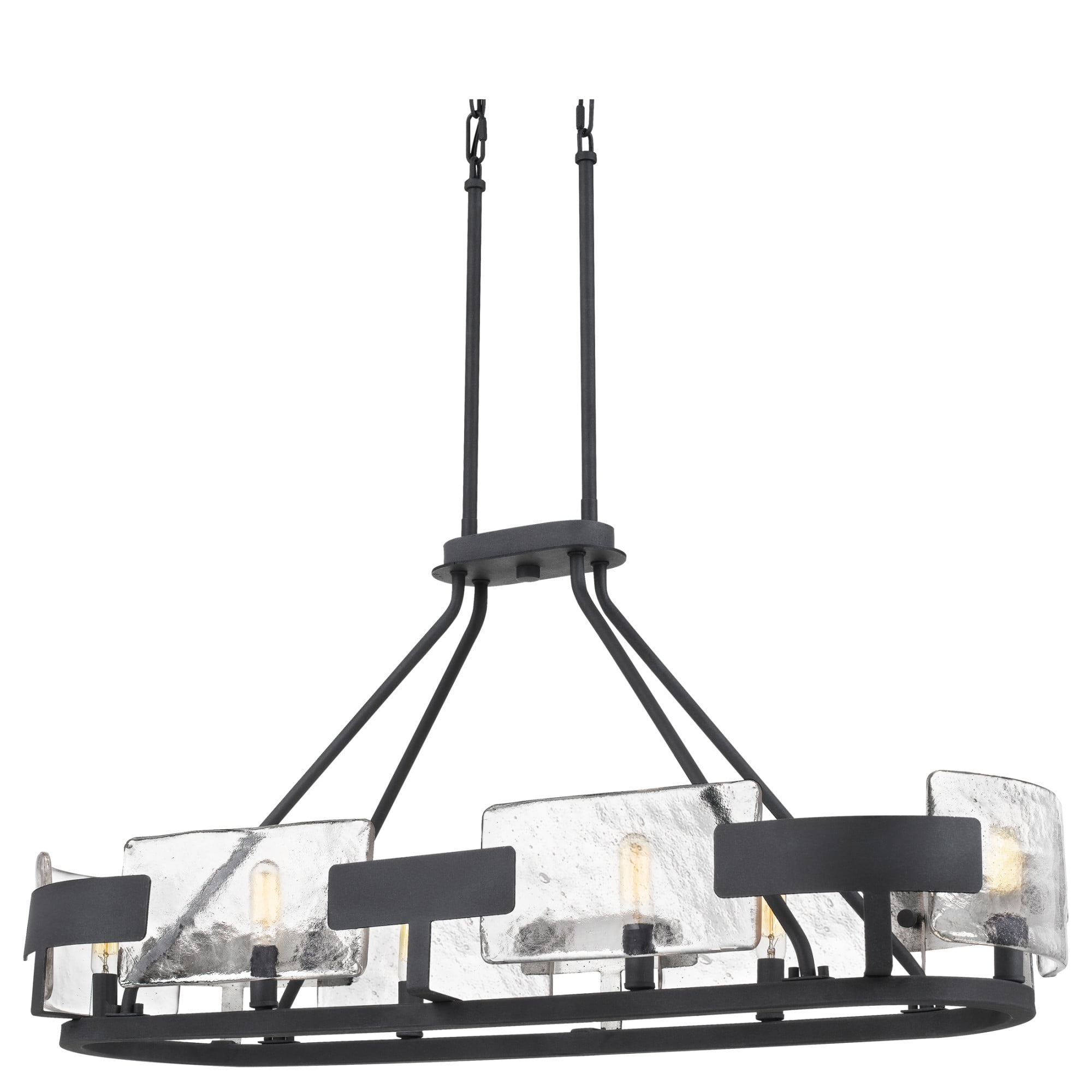 Royal Ebony 6-Light Island Pendant with Handmade Glass Panels