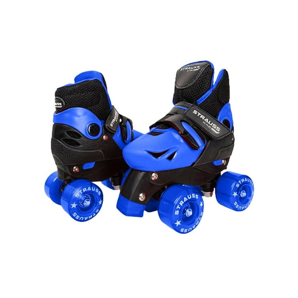 Strauss Gatiman Adjustable Skating Shoes | Latest Designed Roller Skates With Break | Ideal For Boys And Girls | Adjustable 4 Wheels Skating Shoe | Size: Sub-junior (Black & Blue)