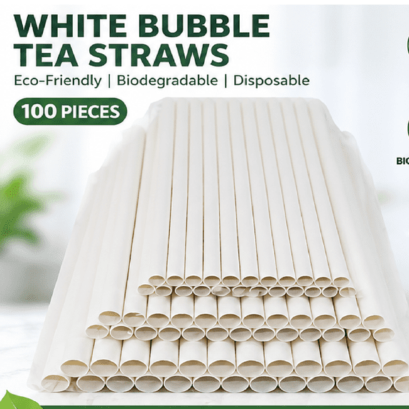 Tea Colour Pattern Straw 10mm White Fat Straw for Bubble Tea Eco-Friendly, Biodegradable ...