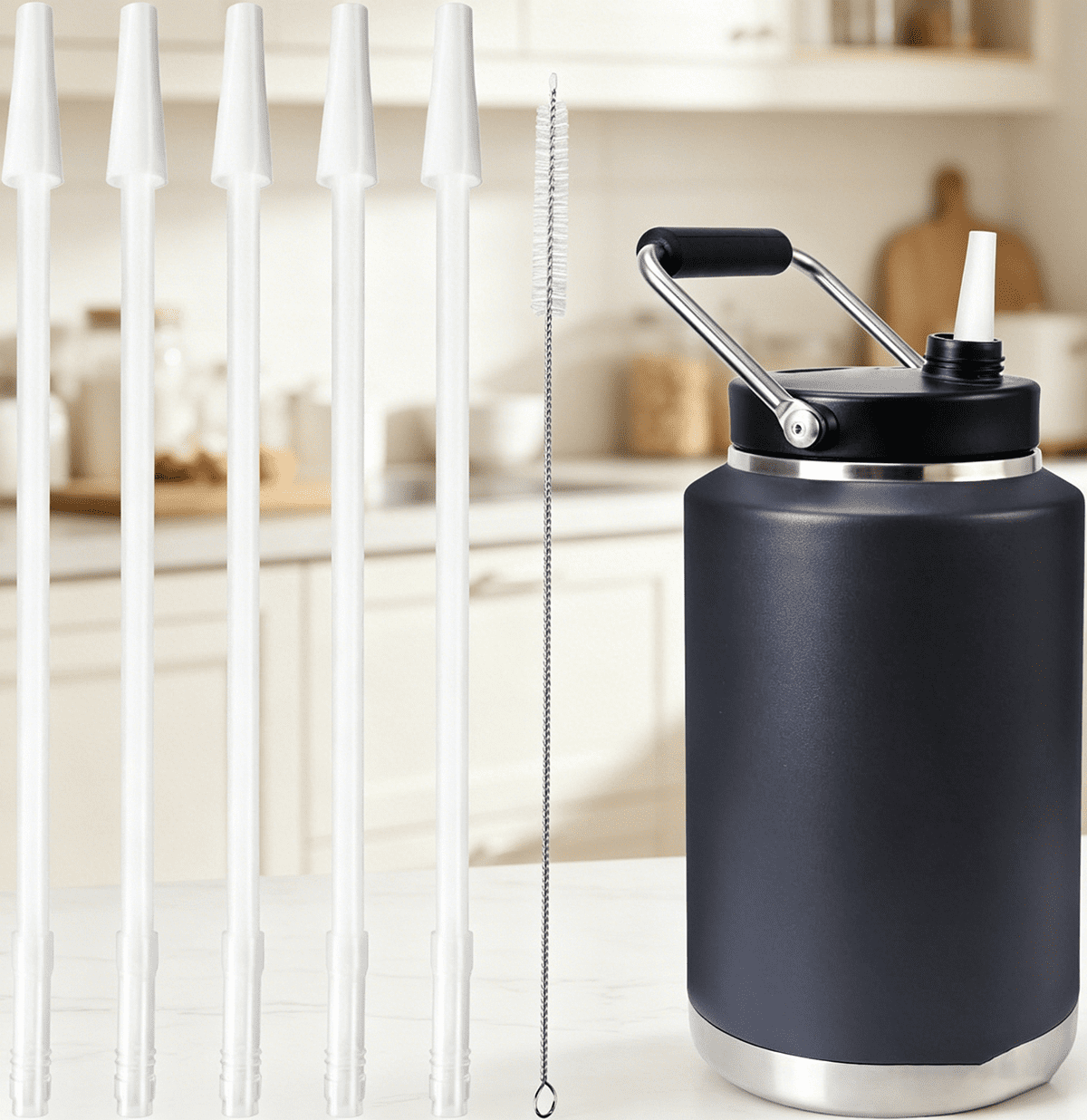Straw Adapter Kit for Yeti Water Jug, Reusable Straws, Includes Cleaning Brush
