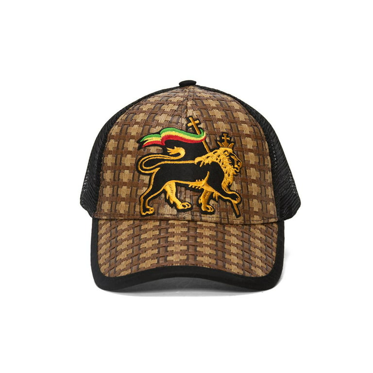 Straw Adjustable Trucker Hat w/ Patch - Lion of Judah Emblem 
