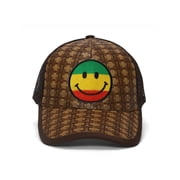 Straw Adjustable Trucker Hat w/ Patch - Rasta Smile Face