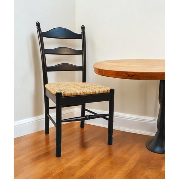 Straw And Black Wood Ladder Back Dining Side Chair