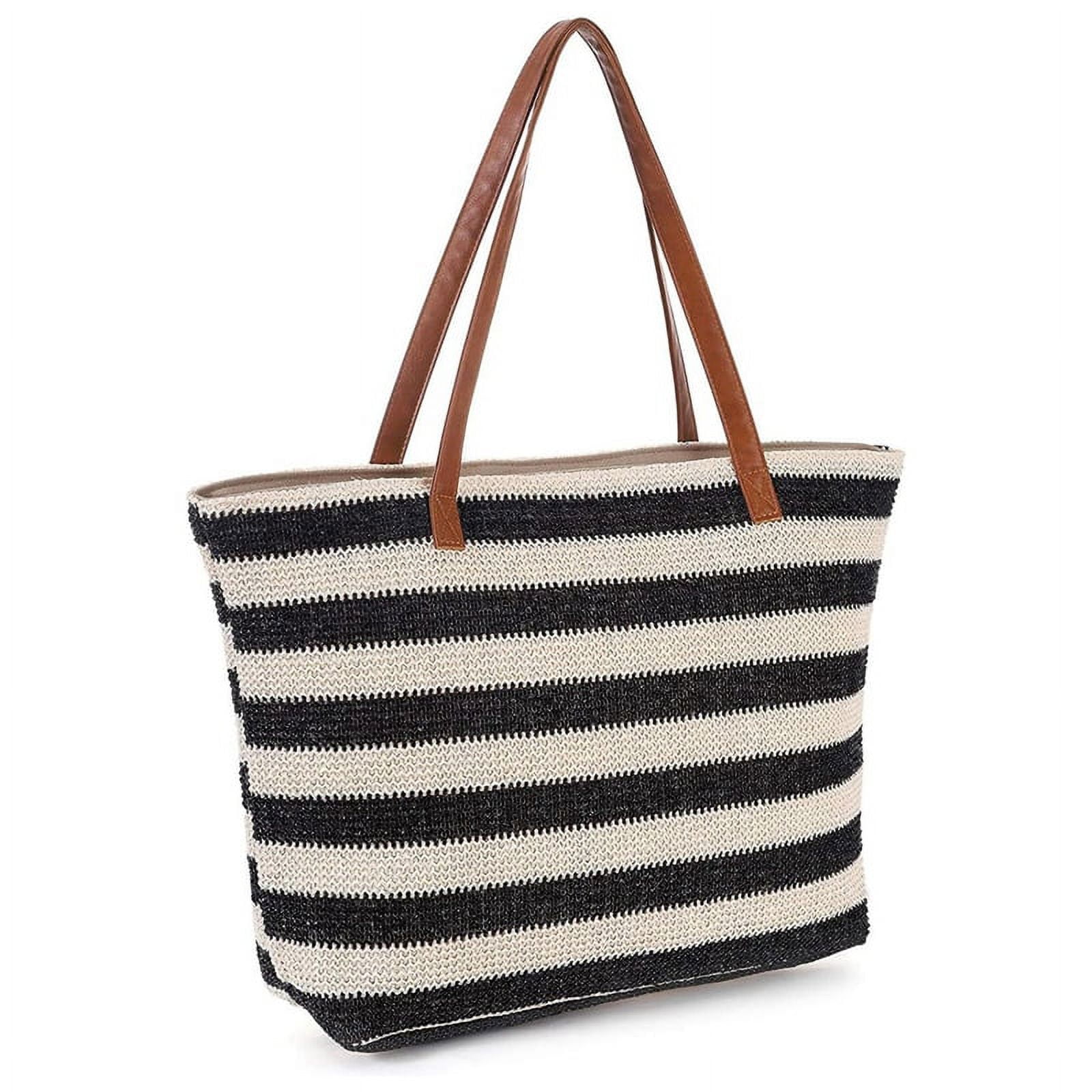 Straw Bag Beach Tote Bag Soft Tote Bag with Zipper Beach Handbag with ...