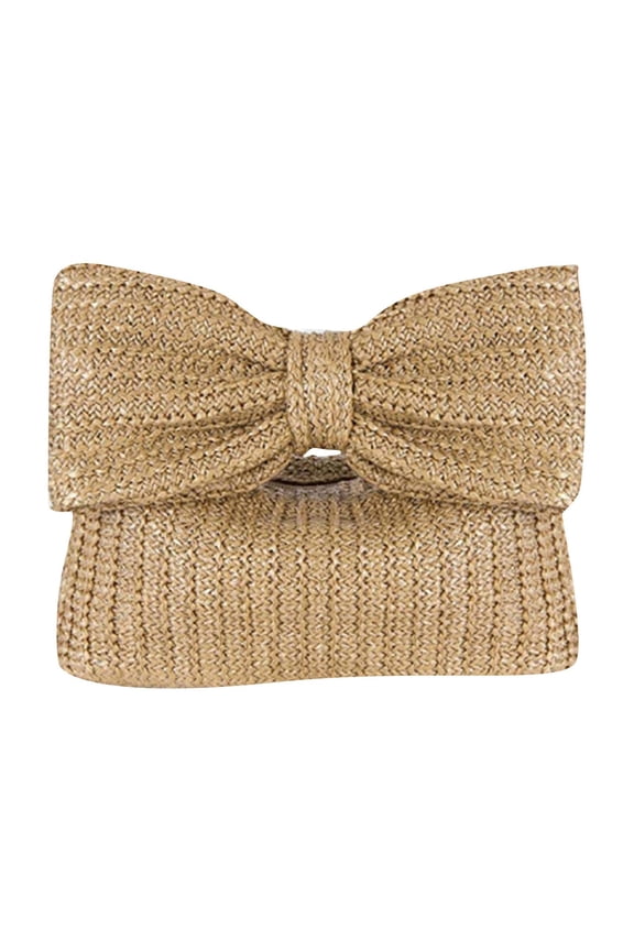 Straw Bag For Women Woven Bow Clutch Purses Solid Color Leisure Beach Handbag Summer Lightweight minimalist design Tote Bag