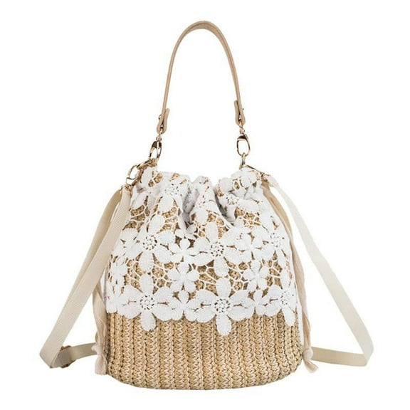 Straw Bag Handmade Lace Flower Crossbody Bag, Women Girls Weave Shoulder Bag Stylish Straw Knitted Bag Summer Beach Handbags