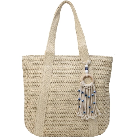 Straw Bag Large Beach Bag for Women Summer Woven Tote Bag with Zipper Lightweight Shoulder Handbags for Vacation