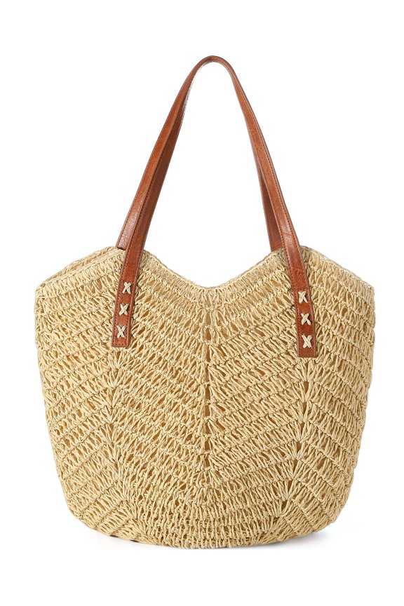 Straw Bag - Large Beach Bags for Women with Zipper, Soft Woven beach bag,Casual Straw Shoulder Bag for Beach, Travel & Daily Use