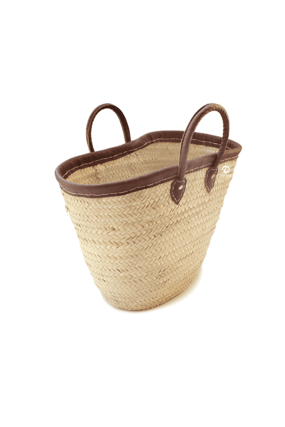 Straw Bag Natural French Basket Handle Leather Outline