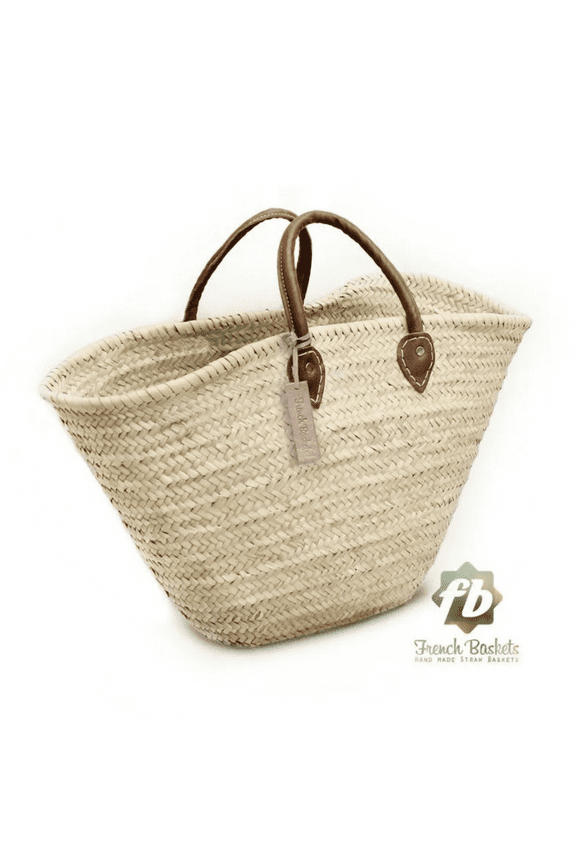 Straw Bag Natural French Baskets Handle leather