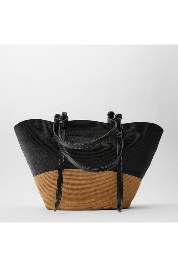 Straw Bag for Women, GMYLE Woven Straw Rattan Handbag Shoulder Crossbody Bag Tote Bucket Bag Large Capacity Fashion Spring Summer Travel Shopping Beach Picnic, Gift for Mother Wife Girlfriend (Black)