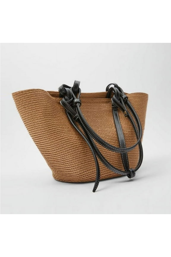 Straw Bag for Women, GMYLE Woven Straw Rattan Handbag Shoulder Crossbody Bag Tote Bucket Bag Large Capacity Fashion Spring Summer Travel Shopping Beach Picnic, Gift for Mother Wife Girlfriend (Brown)