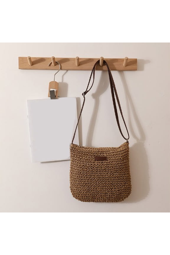 Straw Bag for Women Portable, QQZ Fashionable Paper Straw Handbag with Adjustable Strap, Spacious Main Compartment for Beach Shopping Travel Daily Use, Brown
