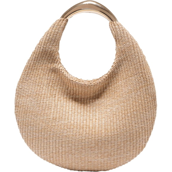 Straw Bag for Women, Boho Chic Woven Hobo Tote Handbag, Handmade Straw Crescent Purse, Lightweight Summer Beach Shoulder Bag