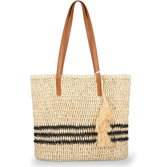 Straw Bag for Women - Summer Beach Bag Foldable Woven Tote Bags