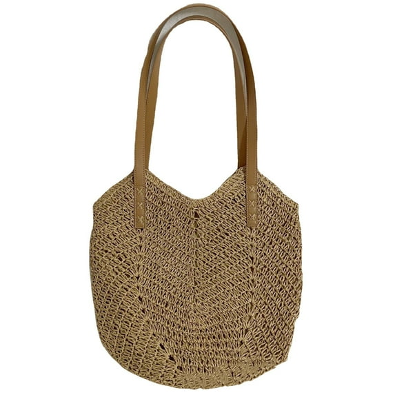Straw Bag for Women Summer Beach Bag Soft Woven Tote Bag Large Rattan Shoulder Bag for Vacation - Light brown