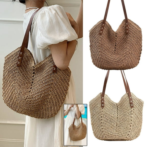 Straw Bag for Women Summer Beach Bag Soft Woven Tote Bag Large Rattan Shoulder Bag for Vacation