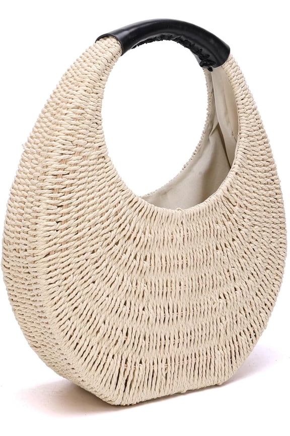 Straw Bag for Women,Summer Hand Woven Small Hobo Handbag Purse,Solid Round Top-Handle Clutch for Beach Straw Bags