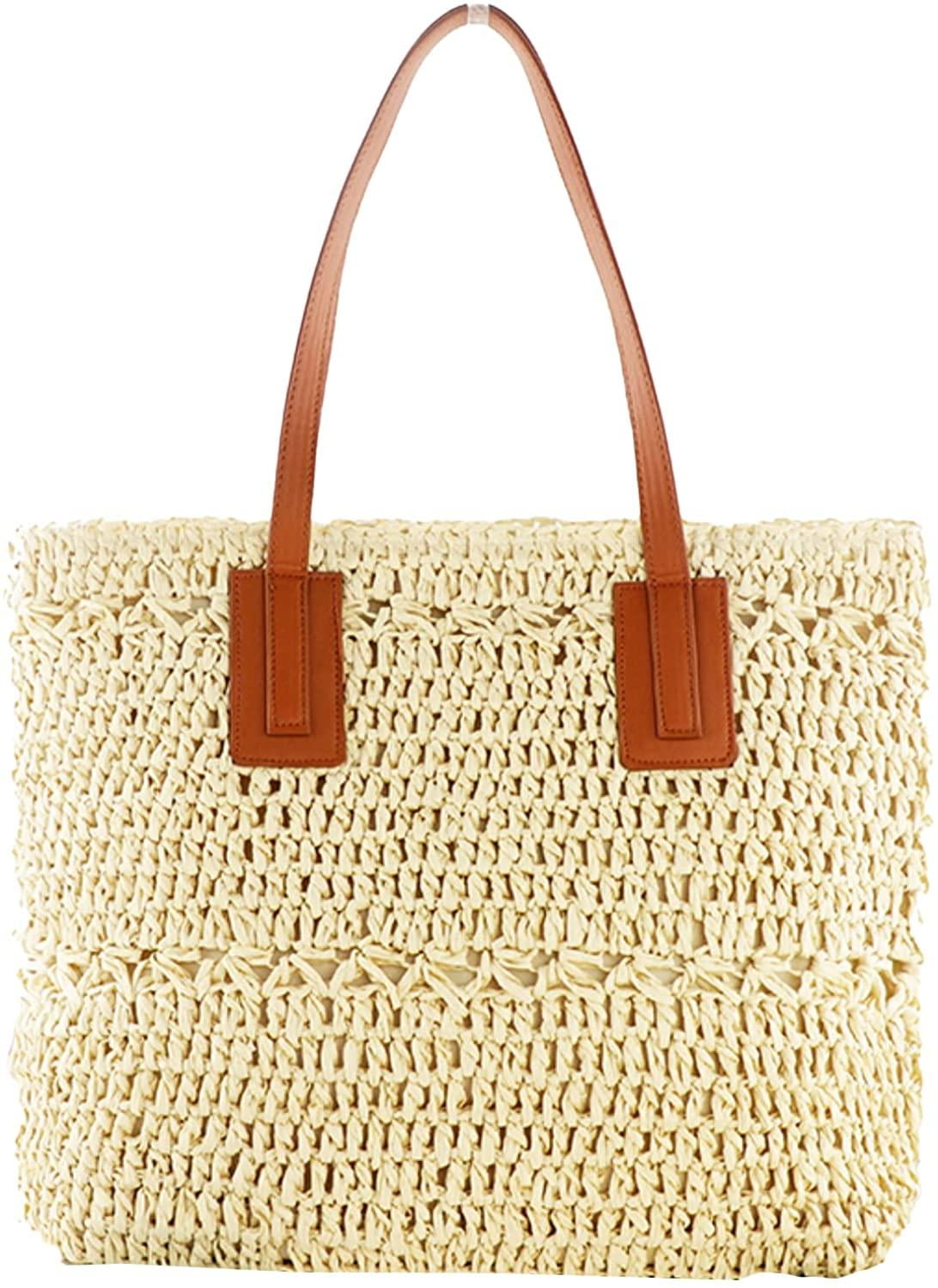 MAMUNU Straw Bag for Women Summer, Large Straw Beach Tote Bag for Travel  Vacation, Straw Shoulder Bag with Zipper and Lining