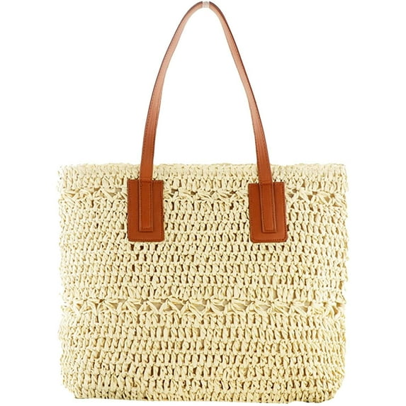 Straw Bag for Women Woven Beach Structured Tote Handmade Crochet Carteras De Mujer Summer Shoulder Bohemian Hobo Pom Travel