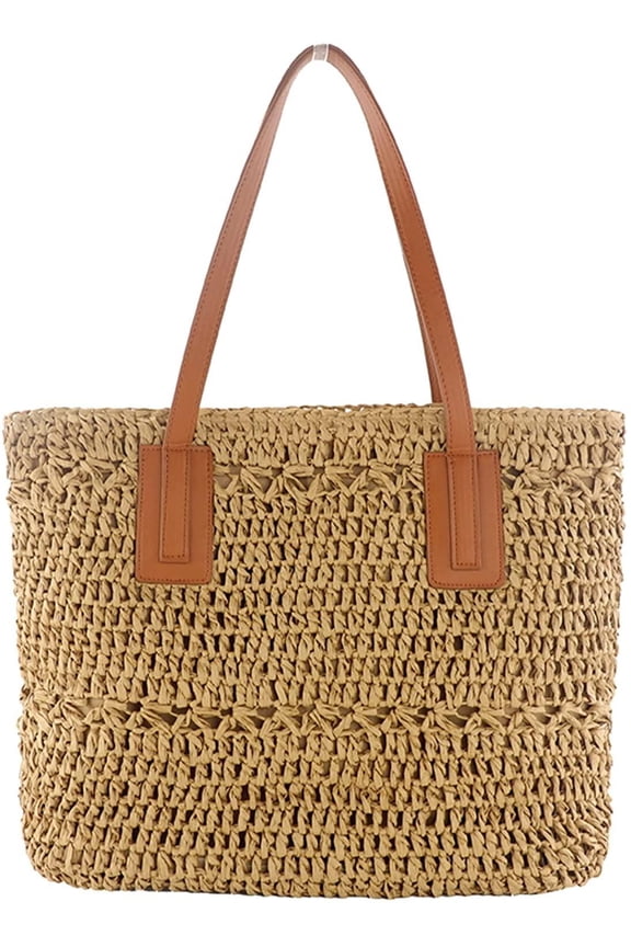 Straw Bag for Women Woven Beach Structured Tote Handmade Crochet Carteras De Mujer Summer Shoulder Bohemian Hobo Pom Travel