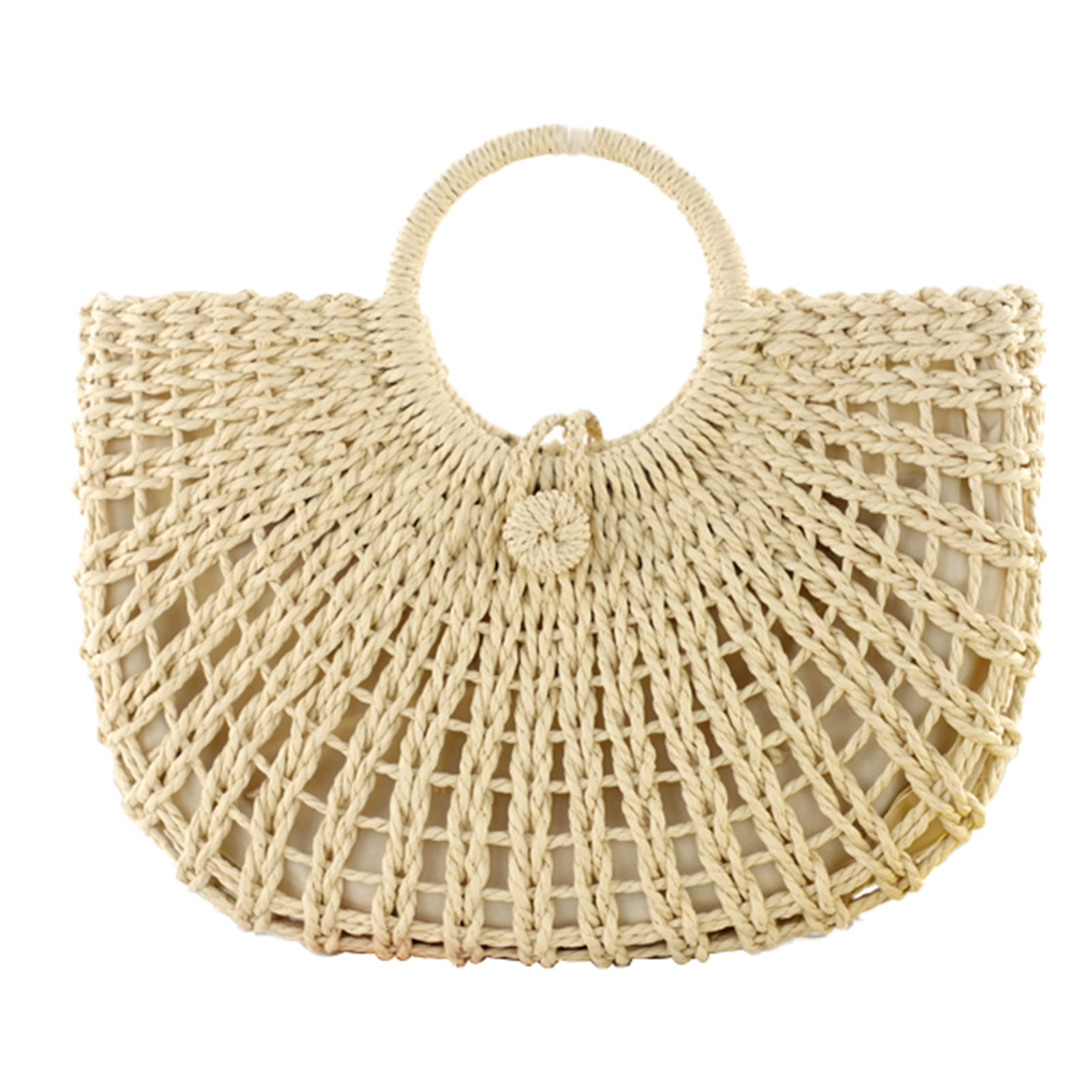 Straw Bags for Women,Hand-woven Straw Large Bag Round Handle Ring Tote  Retro Summer Beach Rattan bag 