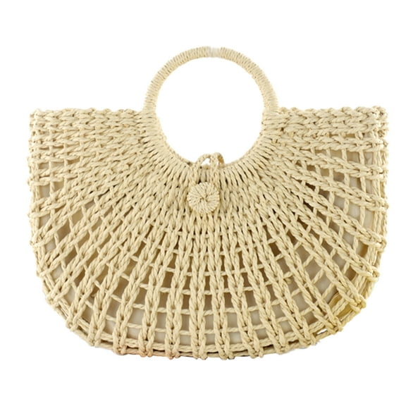 Straw Bags for Women,Hand-woven Straw Large Bag Round Handle Ring Tote Retro Summer Beach Rattan bag