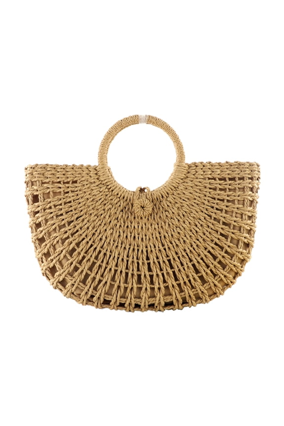 Straw Bags for Women,Hand-woven Straw Large Bag Round Handle Ring Tote Retro Summer Beach Rattan bag