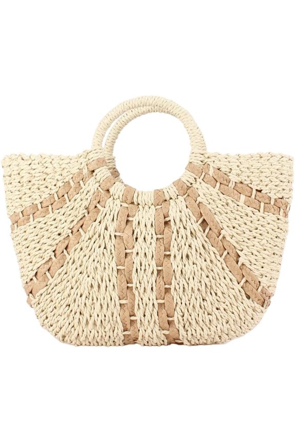 Straw Bags for Women,Hand-woven Straw Large Bag Round Handle Ring Tote Retro Summer Beach Rattan bag