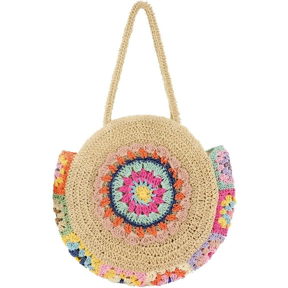 Straw Bags for Women Large Beach Tote Bag Floral Crochet Woven Shoulder Purse Summer Handbag