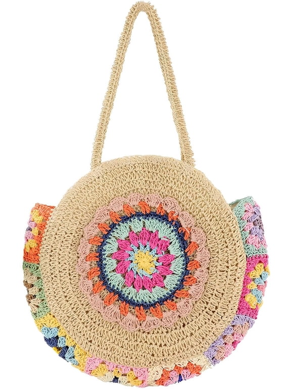 Straw Bags for Women Large Beach Tote Bag Floral Crochet Woven Shoulder Purse Summer Handbag