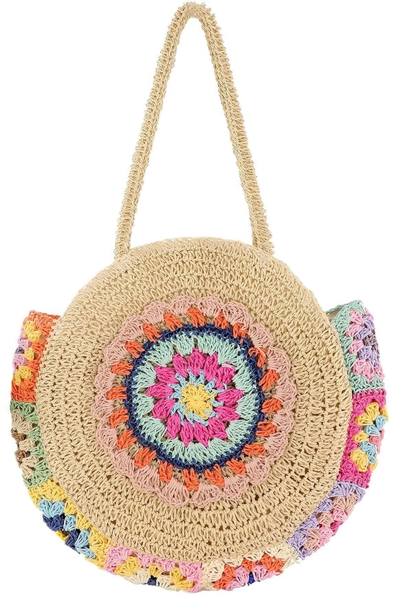 Straw Bags for Women Large Beach Tote Bag Floral Crochet Woven Shoulder Purse Summer Handbag