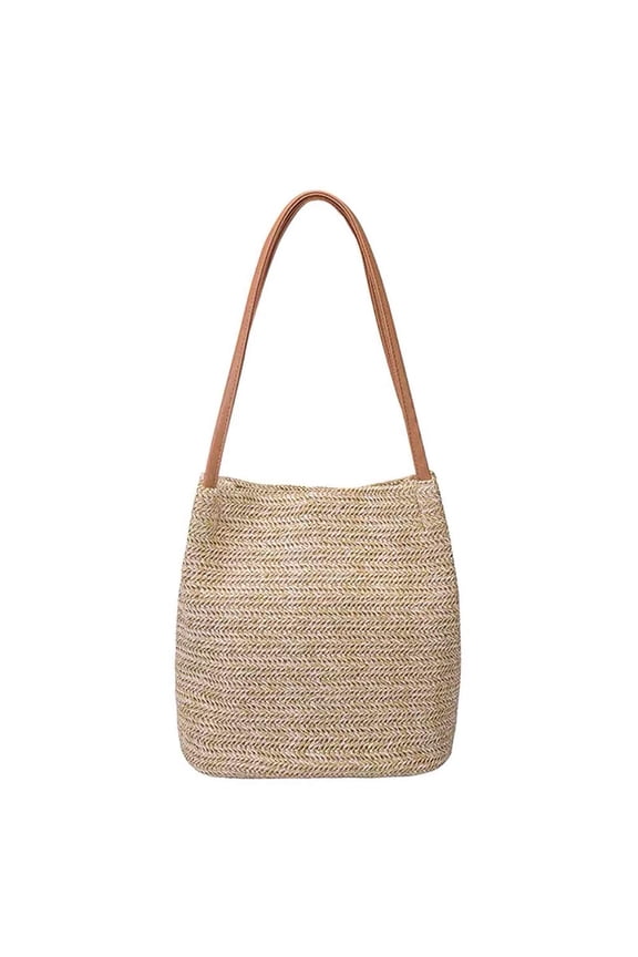 Straw Beach Bag Buckets Totes Handbag Shoulder Tote Bag Straw Purse Summer Purse Women Summer Handbag (Dark Beige)