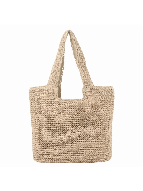 Straw Beach Bag For Women Summer Woven Tote Boho Shoulder Handbag Large Capacity Lightweight For Travel Shopping