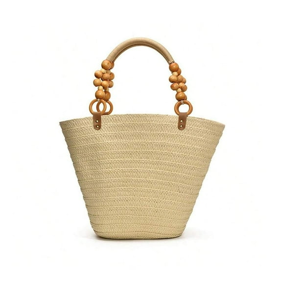 Straw Beach Bag Large Capacity Shoulder Bag For Women Summer Handbag Shopper Basket Totes Bag(Beige)