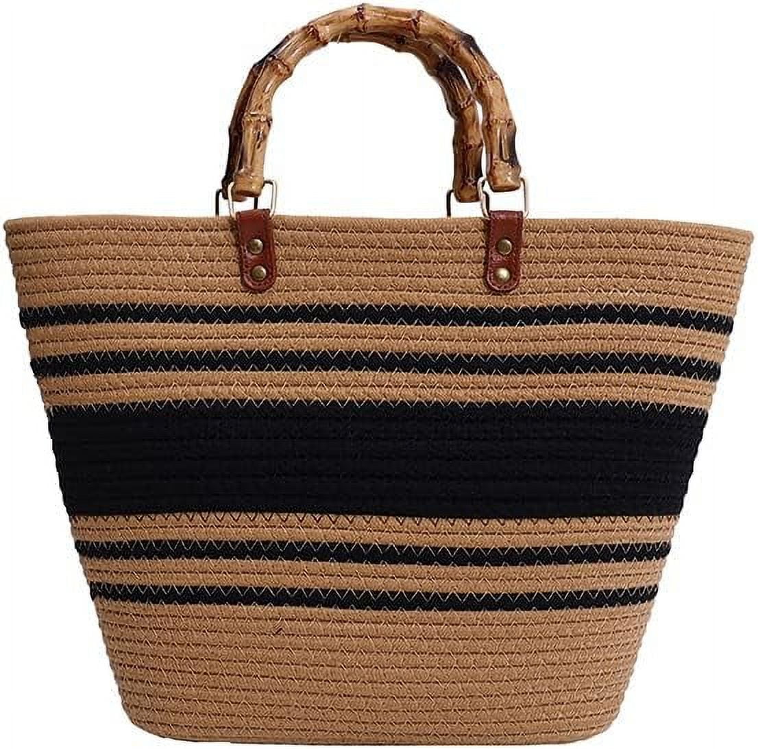 Beach Straw Top Handle Tote Handbag. main image 1