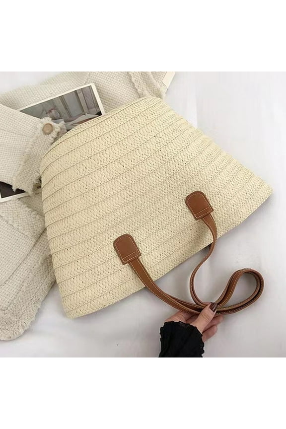 Straw Beach Bag Summer Tote for Women Woven Shoulder Bag Purse Large Handbag Waterproof Travel Shopping Pool Party Accessory