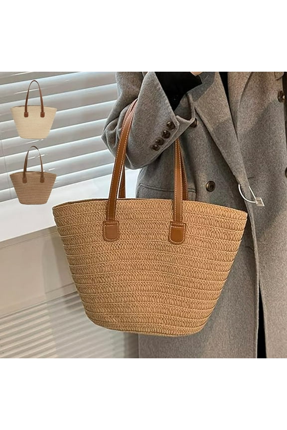 Straw Beach Bag Summer Woven Shoulder Tote Purse for Women with Secure Closure and Durable Construction for Beach Days and Casual Outings Topliu