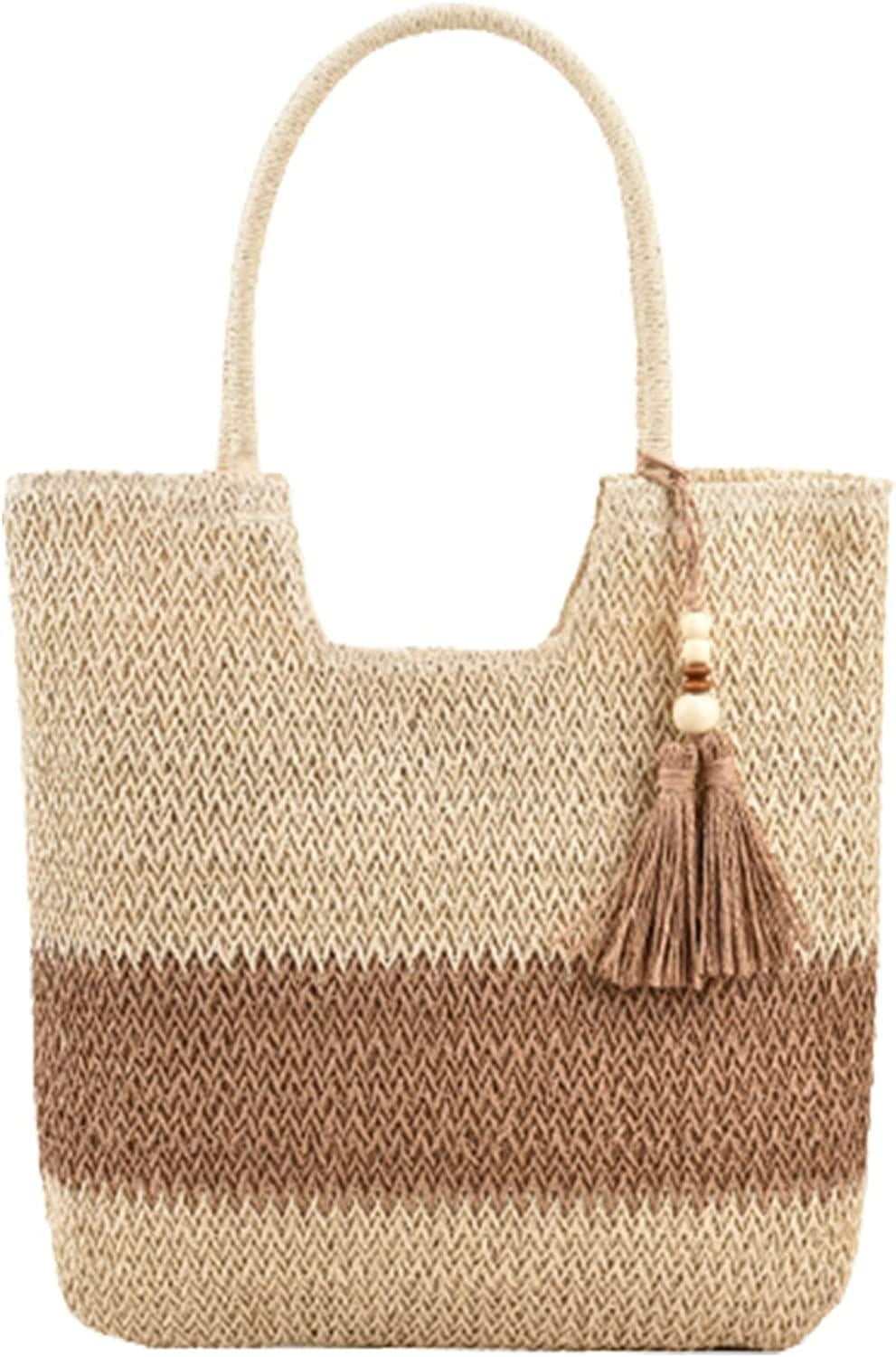 Straw Beach Bag, Summer Woven Tote Bag with Tassels Large Shoulder ...