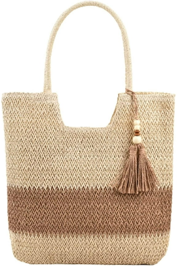 Straw Beach Bag, Summer Woven Tote Bag with Tassels Large Shoulder Handbag Straw Purses and Handbags for Women