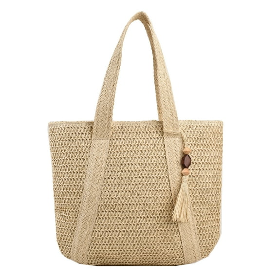 Straw Beach Bag - Women Beach Handmade Woven Tote Bag, Summer Mesh Hollow Shoulder Bag for Holiday