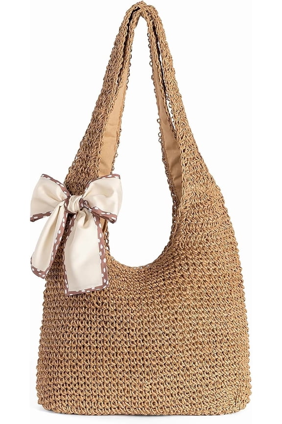 Straw Beach Bag for Women Tote - Handmade Raffia Woven Summer Purse, Vacation Holiday Beach Essential Shoulder Handbag | Handwoven Raffia, Summer Vacation, Beach Travel, Large Tote, Boho