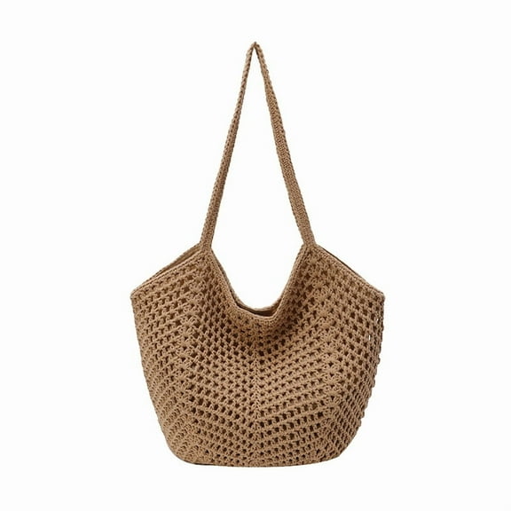 Straw Beach Bag for Women - Handmade Raffia Woven Tote Handbag, Summer Mesh Beach Purse for Vacation Holiday