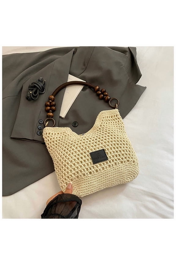 Straw Beach Bag for Women - Handmade Raffia Woven Tote Handbag, Summer Mesh Beach Purse for Vacation Holiday