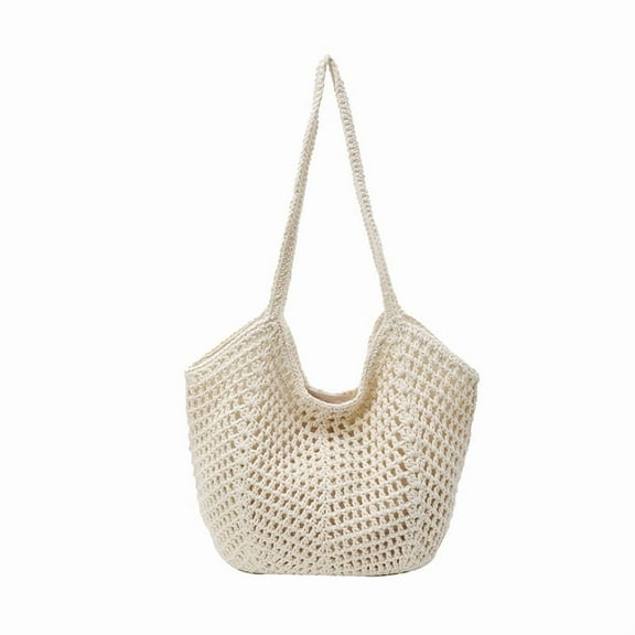 Straw Beach Bag for Women - Handmade Raffia Woven Tote Handbag, Summer Mesh Beach Purse for Vacation Holiday