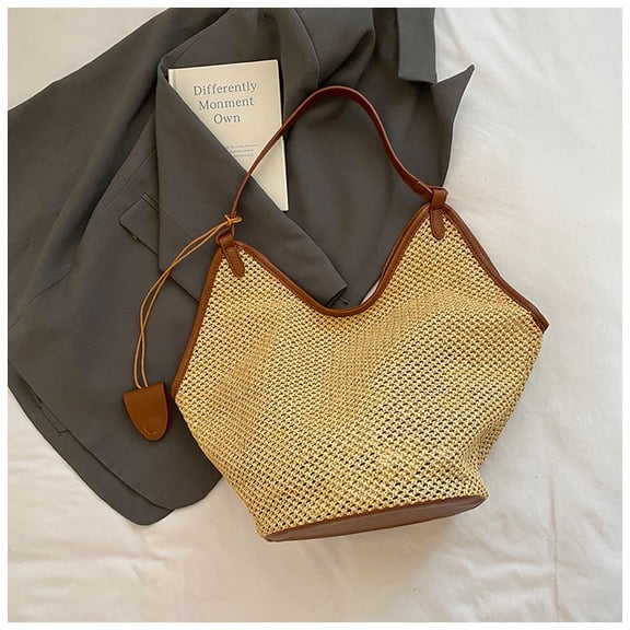 Straw Beach Bag for Women - Handmade Raffia Woven Tote Handbag, Summer Mesh Beach Purse for Vacation Holiday